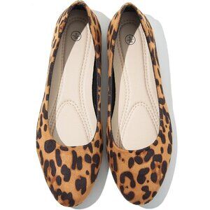Women Mesh Ballet Leopard Flats Bow Pointed Toe Comfortable Dress Shoes for Work